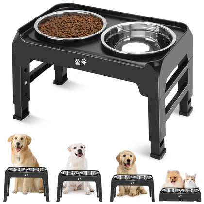 Elevated Dog Bowls, 4 Height Adjustable Raised Dog Bowl Stand with 2 Thick 50oz Stainless Steel Dog Food Bowls Non-Slip Dog Feeder for Large Medium Dogs Adjusts to 3.7