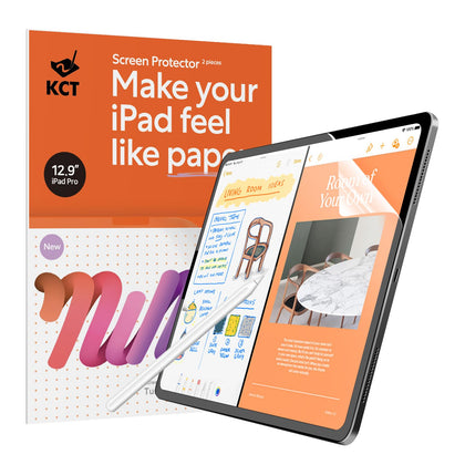 KCT 2 Pack Paperfeel Screen Protector Compatible with iPad Pro 12.9 (2022 & 2021 & 2020 & 2018 Models), Matte PET Film for Drawing No Glare and Paperfeel with Easy Installation Kit
