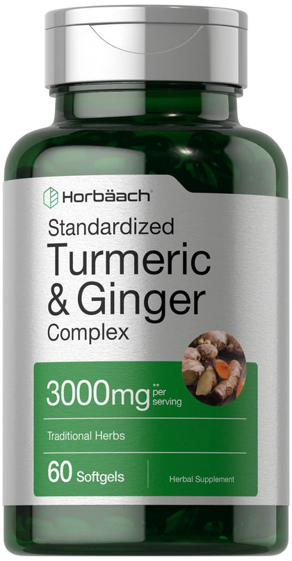Turmeric and Ginger Supplement 3000 mg | 60 Softgel Capsules | Turmeric Curcumin Complex with Black Pepper Extract | Non-GMO, Gluten Free | by Horbaach