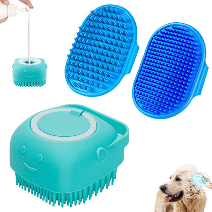 Comotech 3PCS Dog Bath Brush | Dog Shampoo Brush | Dog Scrubber for Bath | Dog Bath Brush Scrubber | Dog Shower/Washing Brush with Adjustable Ring Handle for Short & Long Hair(Blue Blue Blue)