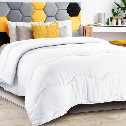 MEELUS Lightweight Comforter Cooling White, Soft Breathable Queen Size Warm Duvet Insert, Microfiber Summer Down Alternative All Season Quilt with Corner Tabs, 88x88 inch