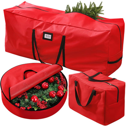 3 Pack Christmas Tree Storage Bag, for 7.5 Ft Artificial Trees up, Durable Waterproof With Reinforced Carrying Handles, Xmas Holiday Garland Bag Storage Case (7.5 Ft, Red)