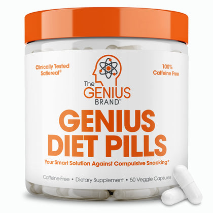 Genius Diet Pills for Weight Los Support, 50 Veggie Capsules - The Smart Appetite Suppressant for Women & Men - Natural 5-HTP & Saffron Supplement - Cortisol Manager & Thyroid Support