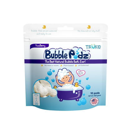 TruKid Bubble Podz for Baby & Kids, NEA-Approved for Eczema, Gentle Refreshing Colloidal Oatmeal Bath Bomb for Sensitive Skin, pH Balance 7 for Eye Sensitivity (Yumberry, 10 Count (Pack of 1))