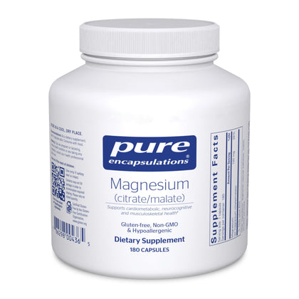 Pure Encapsulations Magnesium (Citrate/Malate) - Magnesium Supplement to Support Nutrient Utilization, Energy, Bones & Heart Health* - with Magnesium Citrate & Malate - 180 Capsules