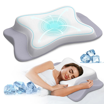 Cervical Pillow for Neck Pain Relief, Ergonomic Memory Foam Pillows with Cooling Pillow Case, Adjustable Orthopedic Bed Pillow for Sleeping, Contour Support Neck Pillow for Side Back Stomach Sleeper
