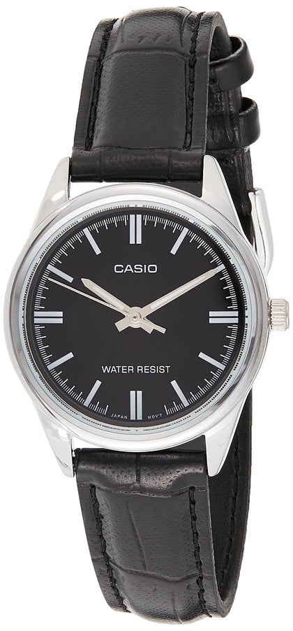 Casio Women's LTP-V005L-1A Black Genuine Leather Band Analog Watch