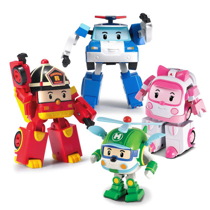 Robocar Poli [4 Pack] Poli + Amber + Roy + Helly Transforming Robot Toys, 4