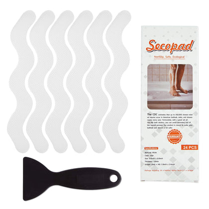 Secopad Patented Anti Slip Shower Stickers 24 PCS Safety Bathtub Strips Adhesive Decals with Premium Scraper for  Bath Tub Shower Stairs