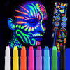 BOBISUKA Glow in The Black Light Face Body Paint Stick Kit with Temporary Tattoo Stickers, 8 Color UV Neon Face Painting Crayon Set for Art Theater Halloween Party Cosplay Clown SFX Makeup