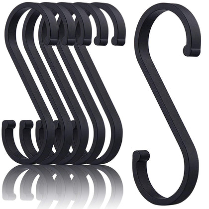 LLPJS Aluminum S Hooks for Hang Shower Curtain, Hanging Kitchen Pot and Pans, Coffee Cups, Grill Utensils, Clothes, Plants, Indoor and Outdoor Decorative S-Hooks, 12 Pack Matte Finish Black