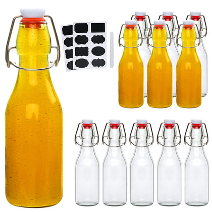 Accguan 8oz Glass Bottle,Beer Bottle with Flip-top Airtight Lid for Kombucha, Kefir, Vanilla Extract, Beer, Beverages, Oil, Vinegar, Beer, Soda,Leak Proof(12pcs)