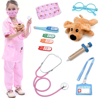 Latocos Animal Doctor Costume for Kids Veterinarian Role Play Costume Nurse Pretend Play Dress Up Set with Medical Kit
