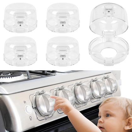 Gas Stove Knob Covers for Child Safety - 5 Pack Universal Size Stove Safety Knob Covers, Heat-Resistant Child Proof Stove Knob Covers, Pet/Baby Proofing Oven Knob Covers for Child Safety (Clear View)