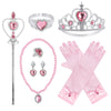 Princess Dress Up Party Accessories for Princess Costume Gloves Tiara Wand Necklace Earrings Bracelet and Ring Gift Set 9pcs (Pink, Set of 7, 9pcs)