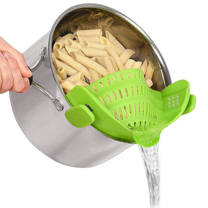 VIGOR PATH Clip on Strainer Colander - Cooking Strainer with Silicone Grip - Pot Strainer for Pasta, Meat, Vegetables, Fruit, Ground Beef and More - Fits All Pots and Bowls! (Green)