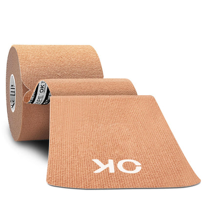 OK Tape Kinesiology Tape (2in x 16.4ft Precut Roll) - Original Cotton Elastic Premium Athletic Tape for Knee Pain, Elbow & Shoulder Muscle - Perfect for Any Activity - Beige