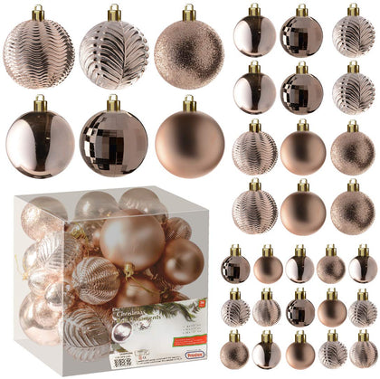 PREXTEX Christmas Balls for Christmas Tree Decorations (Champagne) | 36 pcs Xmas Tree Shatterproof Ornaments with Hanging Loop for Holiday, Wreath, and Party Decorations (Combo of 6 Styles in 3 Sizes)