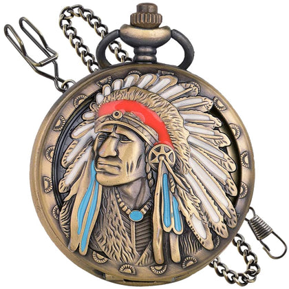 Tiong Ancient Native American Collectible Indian Pocket Watch Antique with Chain Persons of Native Heritage Gifts Fathers Days