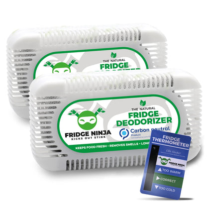 Fridge Ninja Fridge Deodorizer (2 Pack) - More Effective Than Baking Soda - Natural and Unscented Activated Charcoal Refrigerator Deodorizer - Fridge Odor Eliminator for Freezer, Cooler, & Lunch Boxes