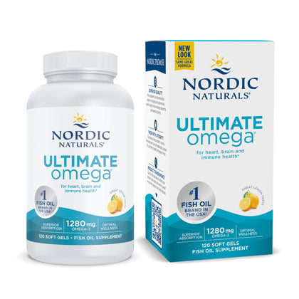 Nordic Naturals Ultimate Omega, Lemon Flavor - 120 Soft Gels - 1280 mg Omega-3 - High-Potency Omega-3 Fish Oil Supplement with EPA & DHA - Promotes Brain & Heart Health - Non-GMO - 60 Servings