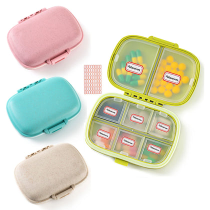 4 Pack Pill Organizer, Daily Pill Case with Label, 8 Compartment Travel Pill Box for Pocket Purse, Medicine Case, Waterproof Portable Pill Supplement Case,Pill Container to Hold Vitamin, Cod Liver Oil