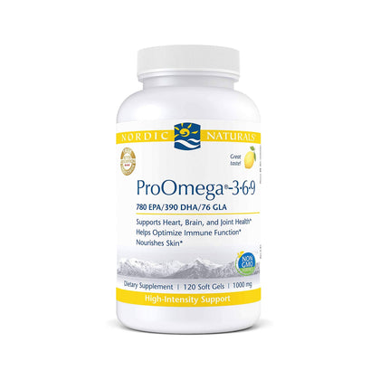 Nordic Naturals ProOmega 3-6-9, Lemon Flavor - 120 Soft Gels -1360 mg Omega-3 - EPA & DHA with Added GLA - Healthy Skin & Joints, Cognition, Positive Mood - Non-GMO - 60 Servings