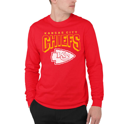 Junk Food Clothing x NFL - Kansas City Chiefs - Bold Logo - Unisex Adult Long Sleeve T-Shirt for Men and Women - Size Large