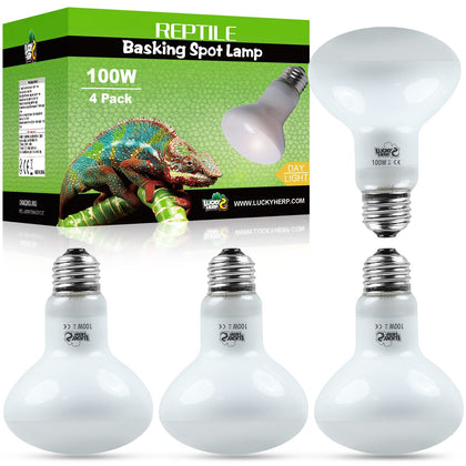 LUCKY HERP 4 Pack 100W Reptile Heat Lamp Bulb (2nd Gen), Amphibian Basking Light Bulb, Reptile Daylight Bulb for Turtle, Bearded Dragon, Lizard Heating Use