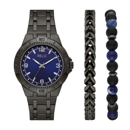 Relic by Fossil Men's Garrett Multifunction Gunmetal Gray & Blue Watch & Bracelet Gift Set (Model: ZR97010)
