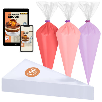 Kootek Piping Bags 12 Inch with Ebook, Disposable Anti Burst Pastry Bags for Icing and Frosting, Ideal for Cookie Cupcake Cake Decoration Baking Supplies