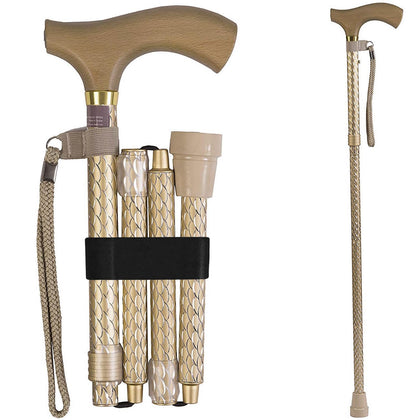 Switch Sticks Walking Cane for Men or Women, Foldable and Adjustable from 32-37 Inches, FSA and HSA Eligible, Engraved Pearl Gold