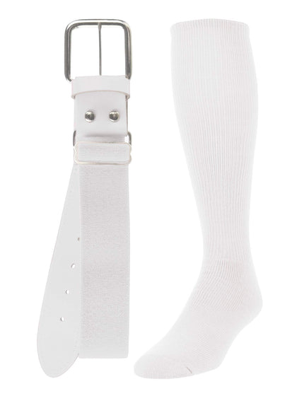 TCK Baseball/Softball Adult Belt & Socks Combo Set (White, Medium)