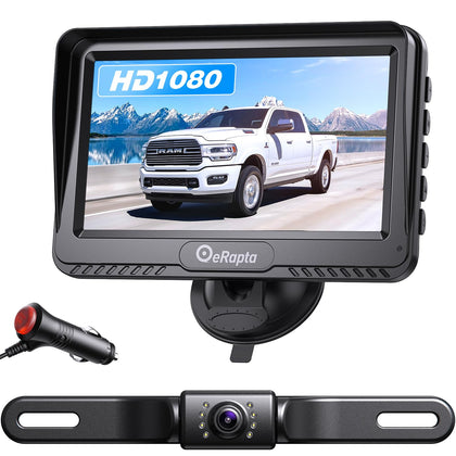 eRapta Backup Camera, 4.3HD 1080P Rear View Monitor kit with IP69 Waterproof, Night Vision, DIY Grid Lines for Car Truck Minivan A43