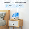 Humidifiers for Bedroom, VCK 2.3L Ultrasonic Cool Mist Quiet Air Humidifier, 24 Hours Run Time, Auto Shut-Off, 3 Mist Levels, 360° Rotation Nozzle for Home Baby Nursery, Plants, Large Room Indoor Use