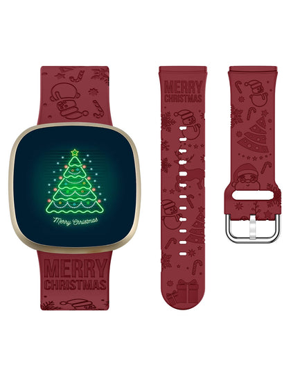 Crodi Engraved Band Compatible with Fitbit Versa 4/Versa 3/Sense 2/Sense Band Women Men Christmas Tree Fadeless Pattern Silicone Sports Strap,Loop Soft wristband for Versa 4/Versa 3/Sense 2/Sense