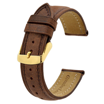 BISONSTRAP Vintage Watch Straps with Gold Buckle, Leather Replacement Band 18mm (Dark Brown)