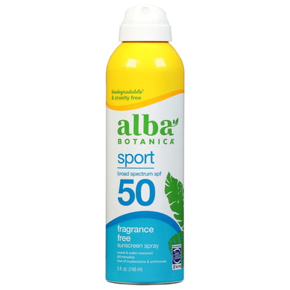 Alba Botanica Sport Sunscreen Spray for Face and Body, SPF 50, 5 fl oz Bottle