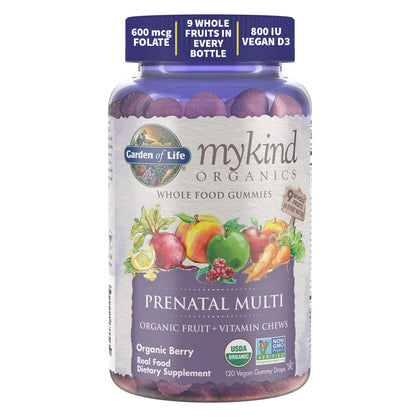 Garden of Life Organics Prenatal Gummies Multivitamin with Vitamin D3, B6, B12, C & Folate for Healthy Fetal Development - Organic, Non-GMO, Gluten-Free, Vegan, Berry Flavor, 30 Day Supply