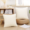 Pallene Faux Fur Plush Throw Pillow Covers 18x18 Set of 2 - Luxury Soft Fluffy Striped Decorative Pillow Covers for Sofa, Couch, Living Room - Cream White