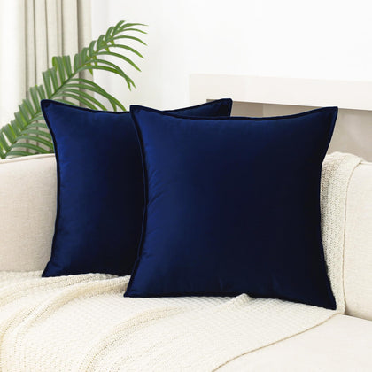 JIAHANNHA Velvet Navy Blue Throw Pillow Covers 18x18 Inches Pack of 2 Soft Decorative Square Cushion Covers for Couch Sofa Bed Livingroom Car,45x45Cm