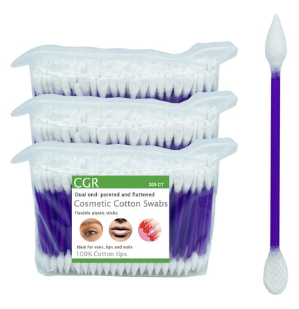 900pcs CGR Precision Cotton Swabs with Pointed and Flattened Tip Cosmetic Makeup Applicator(3x300pcs in bags)