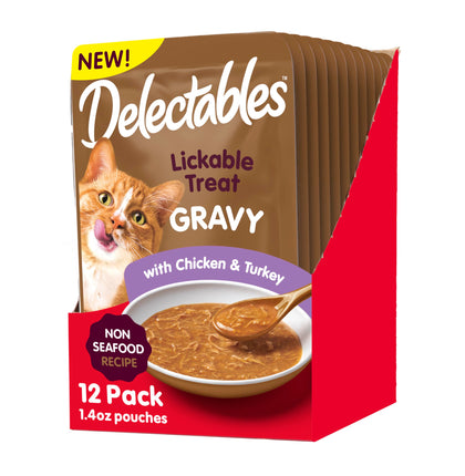 Hartz Delectables Gravy Non-Seafood Lickable Wet Cat Treat & Food Topper, Chicken & Turkey, 12 Pack