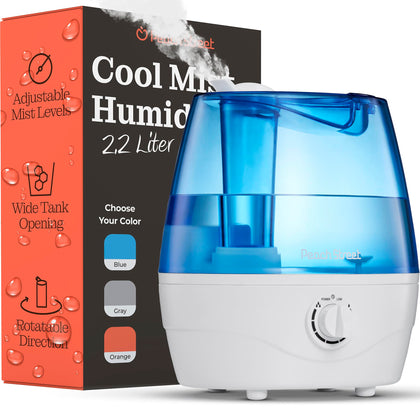 Cool Mist Humidifiers for Bedroom - 2.2L Water Tank, Baby, Office, Quiet Ultrasonic Air Vaporizer, Adjustable Mist Level, 360 Nozzle Rotation, Auto-Shut Off, Large Area Humidifier Easy Fill and Clean