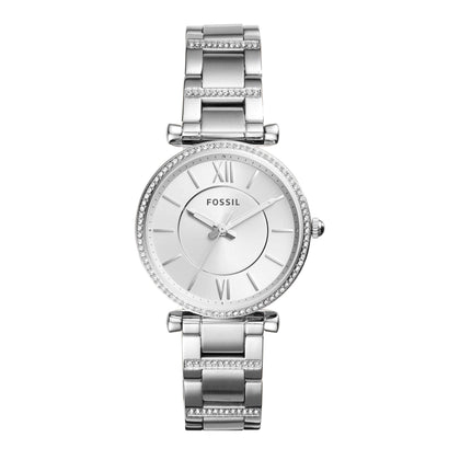 Fossil Women's Carlie Quartz Stainless Steel Three-Hand Watch, Color: Silver Glitz (Model: ES4341)