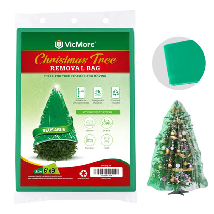 VicMore Green Christmas Tree Removal Bag Extra Large 9 Feet Tall by 6 Feet Wide Tree Storage Bag Waterproof & Dustproof Tree Bag Tree Disposal Bag Queen Size Mattress Bag Green