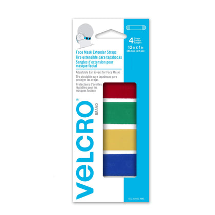 VELCRO Brand Face Mask Extender Straps 4pk Multi-Color, 12 x 1 Comfortable and Adjustable Ear Savers, VEL-30086-USA