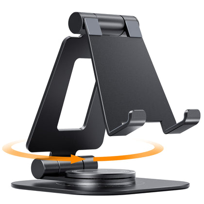 Nulaxy 360 Rotating Cell Phone Stand, Fully Adjustable Foldable Desktop Phone Holder Cradle Dock, Thick Case Friendly, Compatible with All Phones, Nintendo Switch, Black