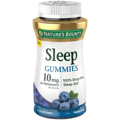 Nature's Bounty 10 mg Melatonin Gummy, 100% Drug Free Sleep Supplement, 10 mg, Blueberry, 140 Ct