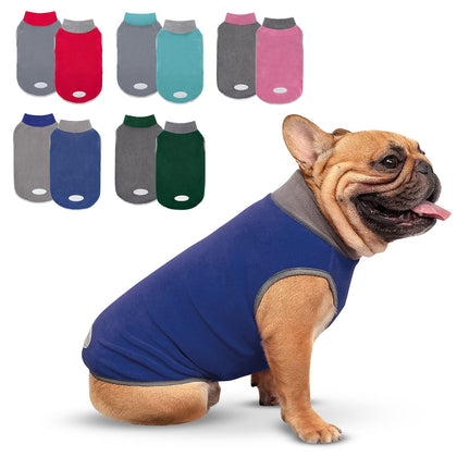 cyeollo 2 Pack Fleece Dog Sweater Stretchy Pullover Soft Dog Jacket with Reflective Stripe Lightweight Sweatshirt Pet Clothes Coats for Small Dogs Grey & Blue